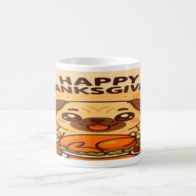 Kawaii Pug Feast- Happy Thanksgiving Mug (Center)