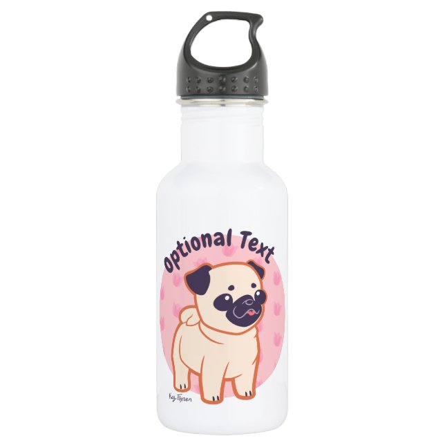 Kawaii Pug Stainless Steel Water Bottle (Front)
