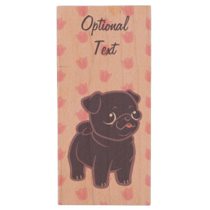 Kawaii Pug Wood Flash Drive