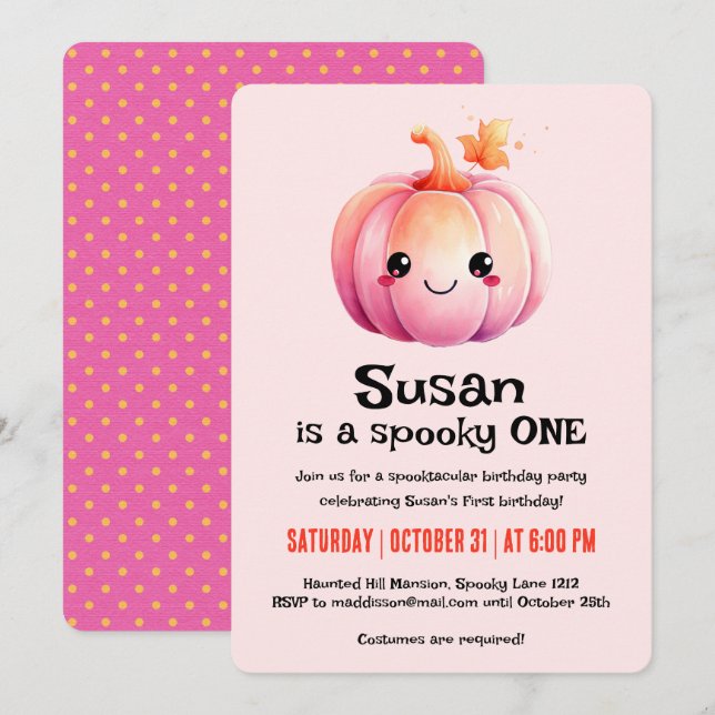 Kawaii Pumpkin Halloween Birthday Party Invitation (Front/Back)