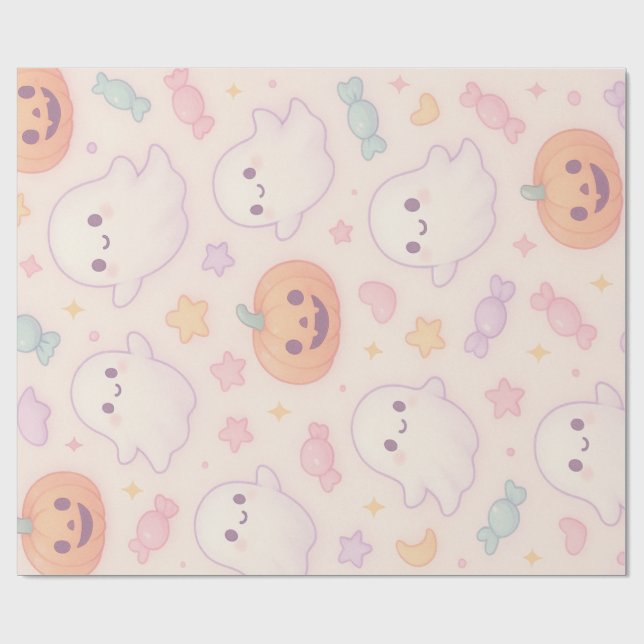Kawaii Pumpkin Halloween Design  Wrapping Paper (Flat)