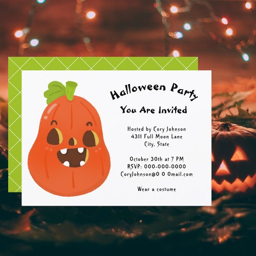 Kawaii Pumpkin Halloween Jack o Lantern WH Party  Invitation