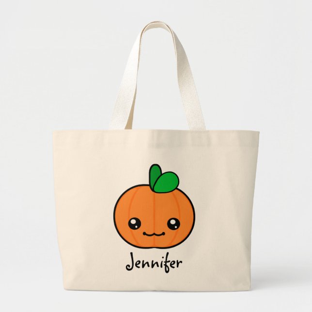 Kawaii Pumpkin Halloween Personalized Tote Bag (Front)