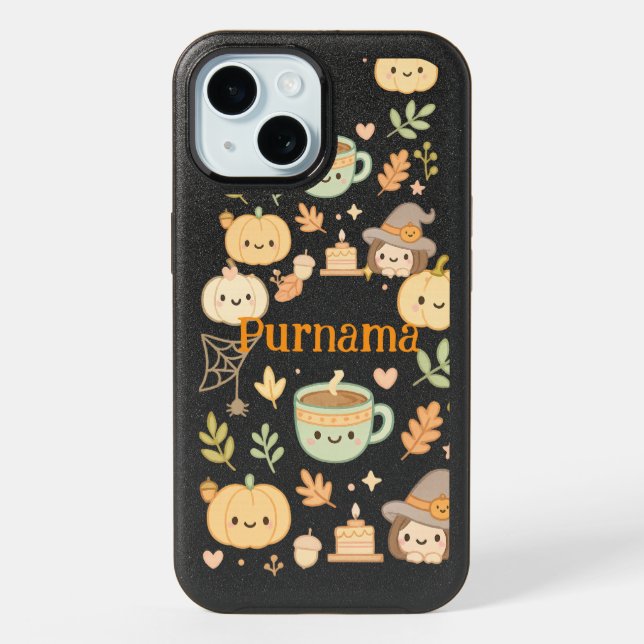 Kawaii Pumpkin iPhone Case – Custom Name Halloween (Back)