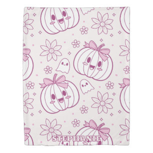 Kawaii Pumpkins, Ghosts & Flowers Duvet Cover