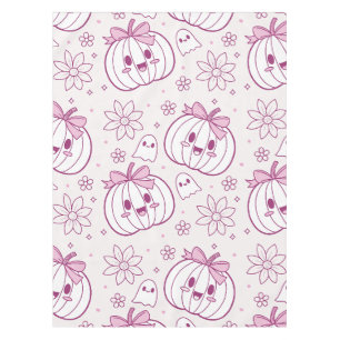 Kawaii Pumpkins, Ghosts & Flowers Tablecloth