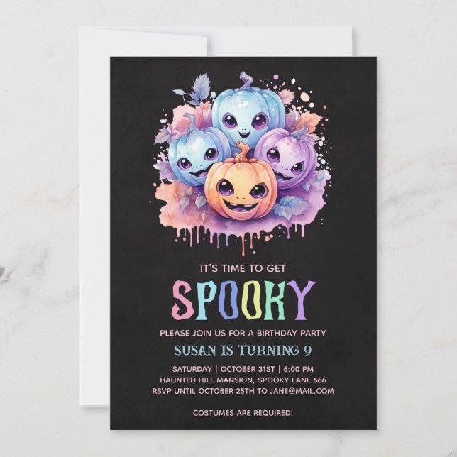 Kawaii Pumpkins Halloween Birthday Party Invitation (Front)