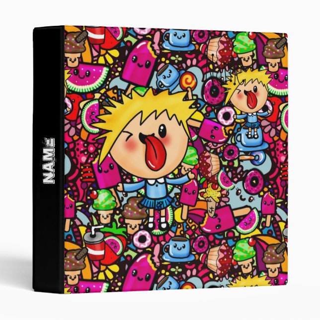 Kawaii Punk Party Doodles Personalized Binder (Front/Spine)