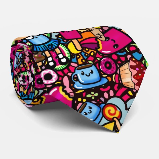 Kawaii Punk Party Doodles Personalized Neck Tie (Rolled)