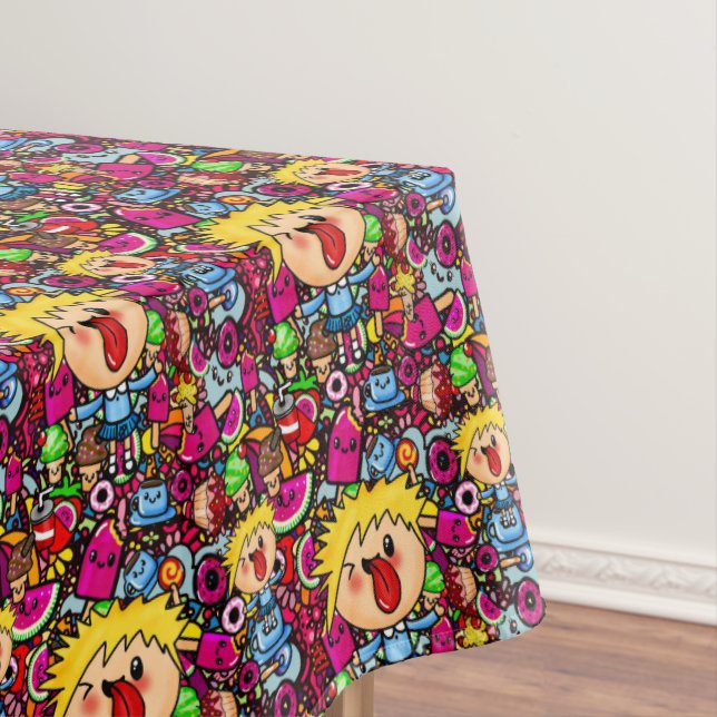 Kawaii Punk Party Doodles Personalized Tablecloth (In Situ)