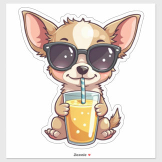 Kawaii Pup Drinking Juice Sticker