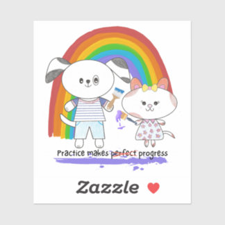 Kawaii pup & kitty Practice makes progress  Sticker