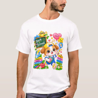 Kawaii Puppy Back to School White T-Shirt