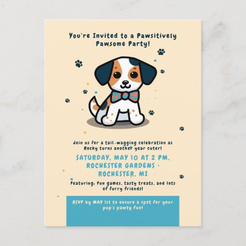 Kawaii puppy birthday postcard invitation