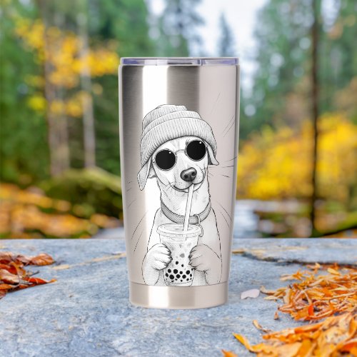 Kawaii Puppy Boba Tea Illustration Insulated Tumbler