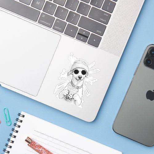 Kawaii Puppy Boba Tea Illustration Sticker
