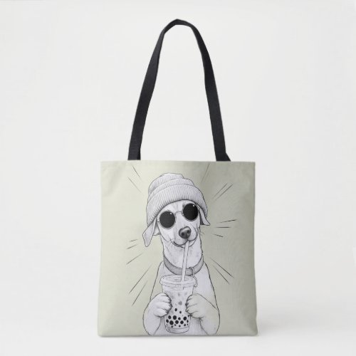 Kawaii Puppy Boba Tea Illustration Tote Bag