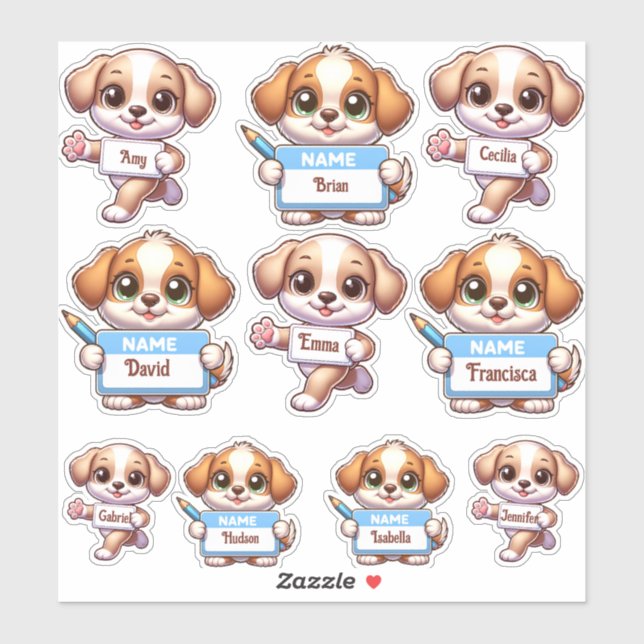 Kawaii Puppy Name Card Stickers-personalize your  Sticker (Sheet)