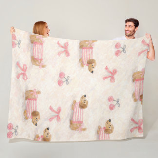 Kawaii Puppy Pattern Blanket with Pink Bows