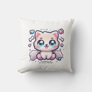 Kawaii Puppy Pawprints on My Heart, Forever Throw Pillow