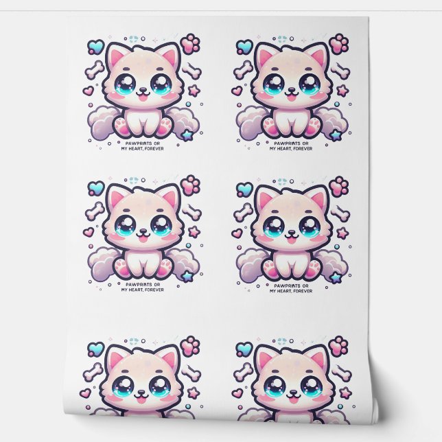  Kawaii Puppy Pawprints on My Heart, Forever Wallpaper (Unrolling)
