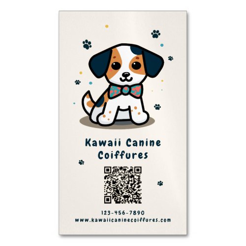 Kawaii puppy qr code dog grooming business card magnet