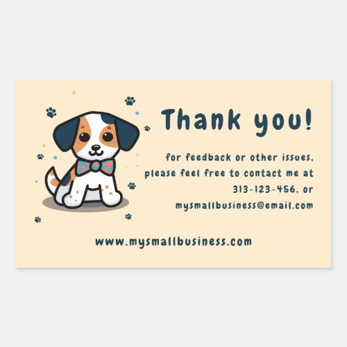 Kawaii puppy thank you business information rectangular sticker