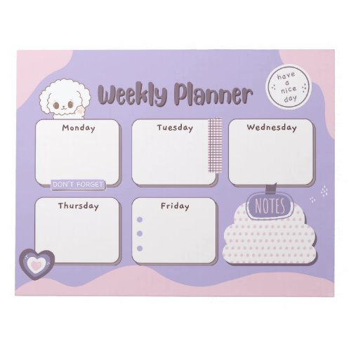 Kawaii Puppy Weekly Planner Notepad