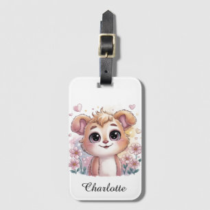 Kawaii Puppy with Spring Flowers and Hearts Luggage Tag