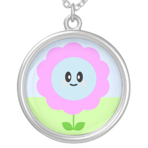 Kawaii Purple Flower Sterling Silver Necklace