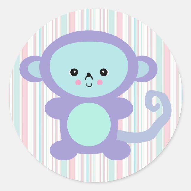 kawaii purple monkey classic round sticker (Front)