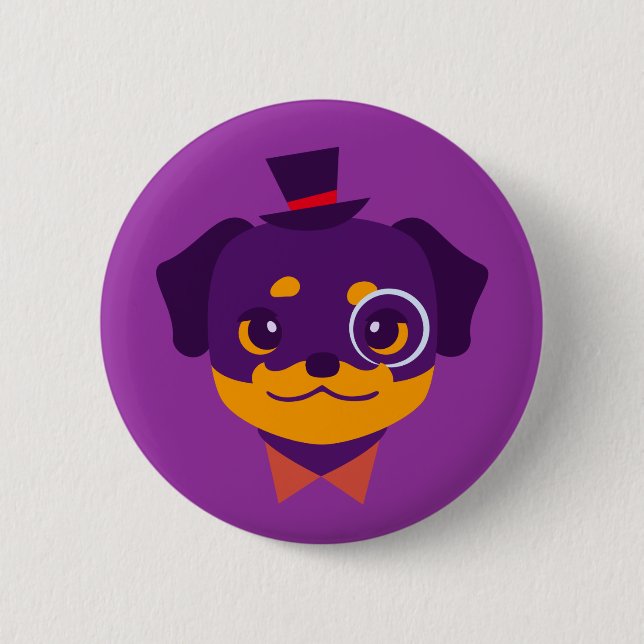 Kawaii Purple Rottweiler Puppy Button (Front)