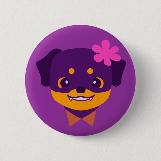 Kawaii Purple Rottweiler Puppy Button (Front)