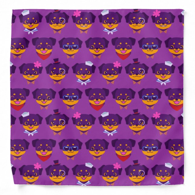 Kawaii Purple Rottweiler Puppy Pattern Bandana (Front)