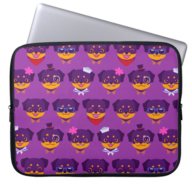 Kawaii Purple Rottweiler Puppy Pattern Laptop Sleeve (Front)