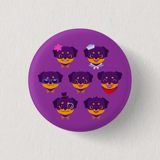 Kawaii Purple Rottweiler Puppy Pattern Pinback Button (Front)
