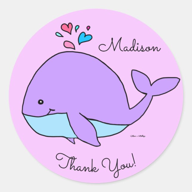 Kawaii Purple Whale Customized Classic Round Sticker (Front)