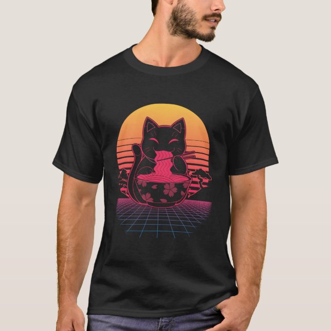 Kawaii Ra Neko Cat Japanese Noodle Anime Rotic T-Shirt (Front)