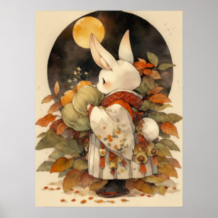 Kawaii Rabbit Girl Hang Out Mid-Autumn Festival Poster