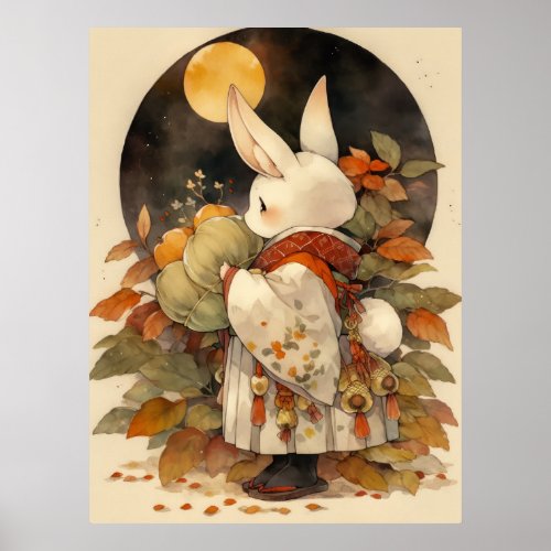 Kawaii Rabbit Girl Hang Out Mid_Autumn Festival Poster