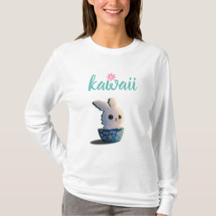 kawaii rabbit in a bowl decorated with flowers T-Shirt