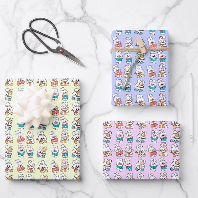 Kawaii Rabbit Pattern Wrapping Paper Bundle for Bi (Front)