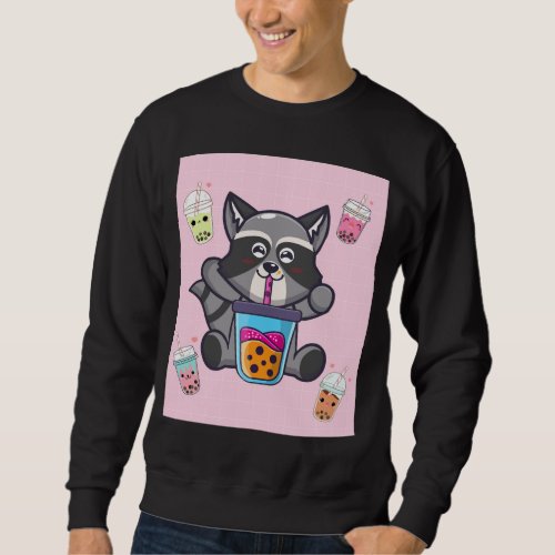 Kawaii Raccoon Bubble Boba Milk Tea Japanese Aesth Sweatshirt