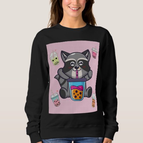 Kawaii Raccoon Bubble Boba Milk Tea Japanese Aesth Sweatshirt