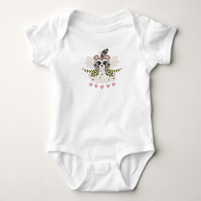 Kawaii Raccoon Girl for Valentine's Day Baby Bodysuit (Front)