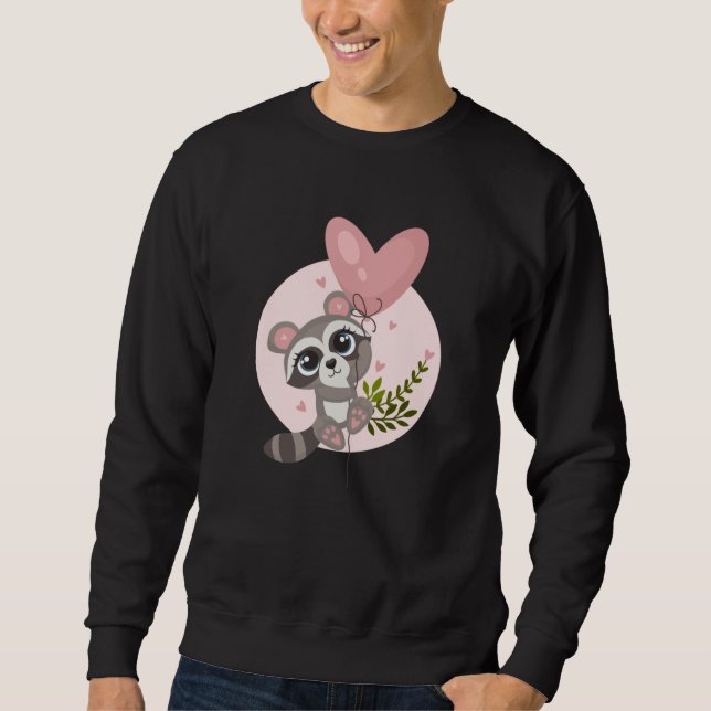 Kawaii Raccoon with Balloon for Valentine's Day Sweatshirt (Front)