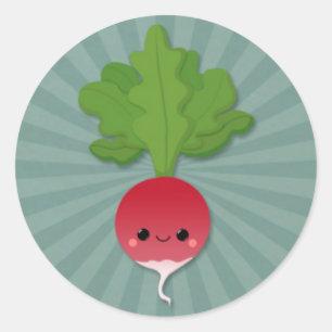 Kawaii Radish on Teal Starburst Classic Round Sticker