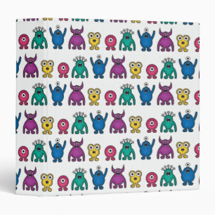 Kawaii Rainbow Alien Monsters Pattern 3 Ring Binder