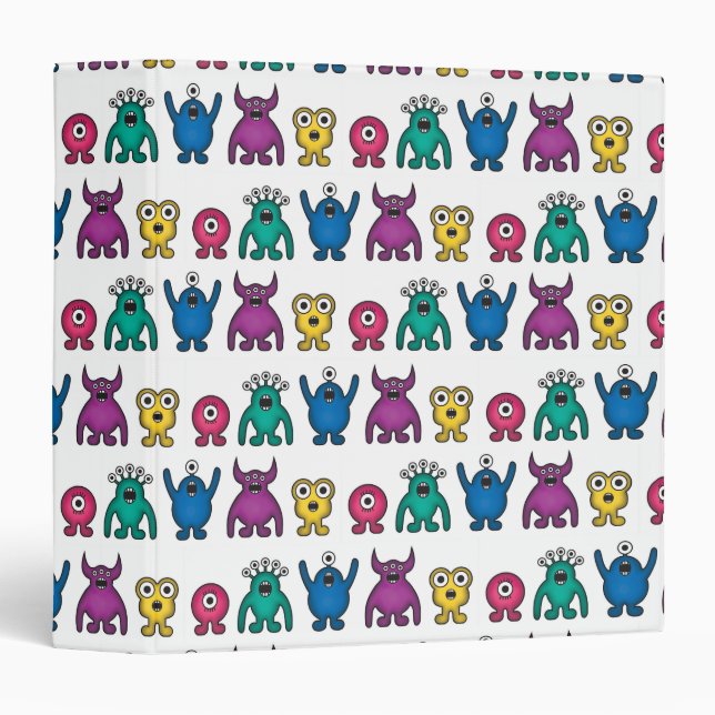 Kawaii Rainbow Alien Monsters Pattern 3 Ring Binder (Front/Spine)