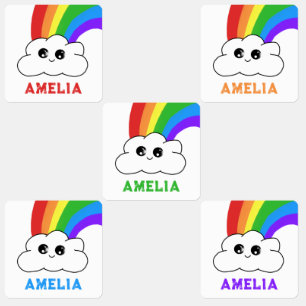 Kawaii Rainbow and Cloud Kid's Name Kids' Labels
